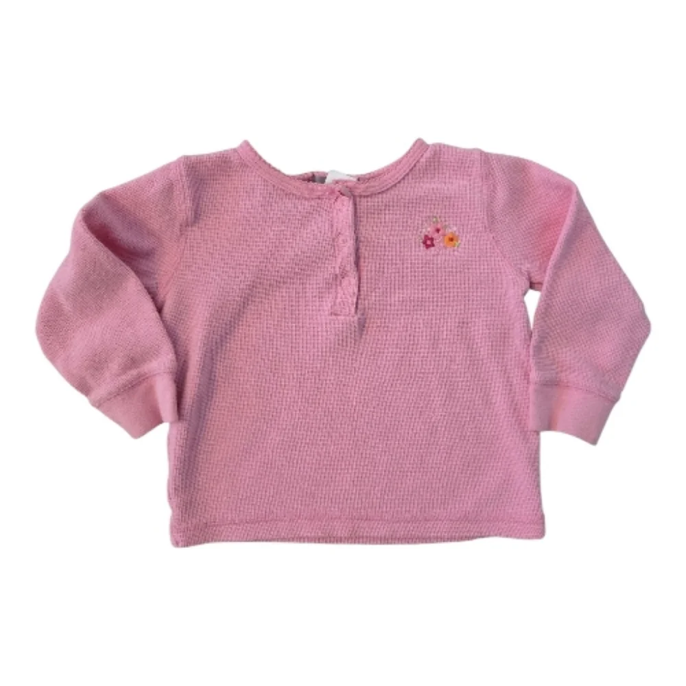 Carter's Embroidered Flowers Pink Long Sleeved Waffle Tee